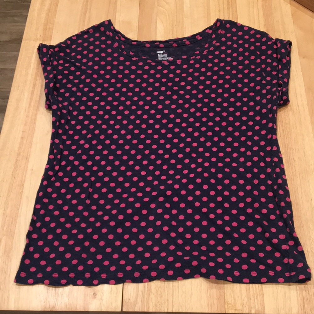 Gap navy and pink polka dot shirt